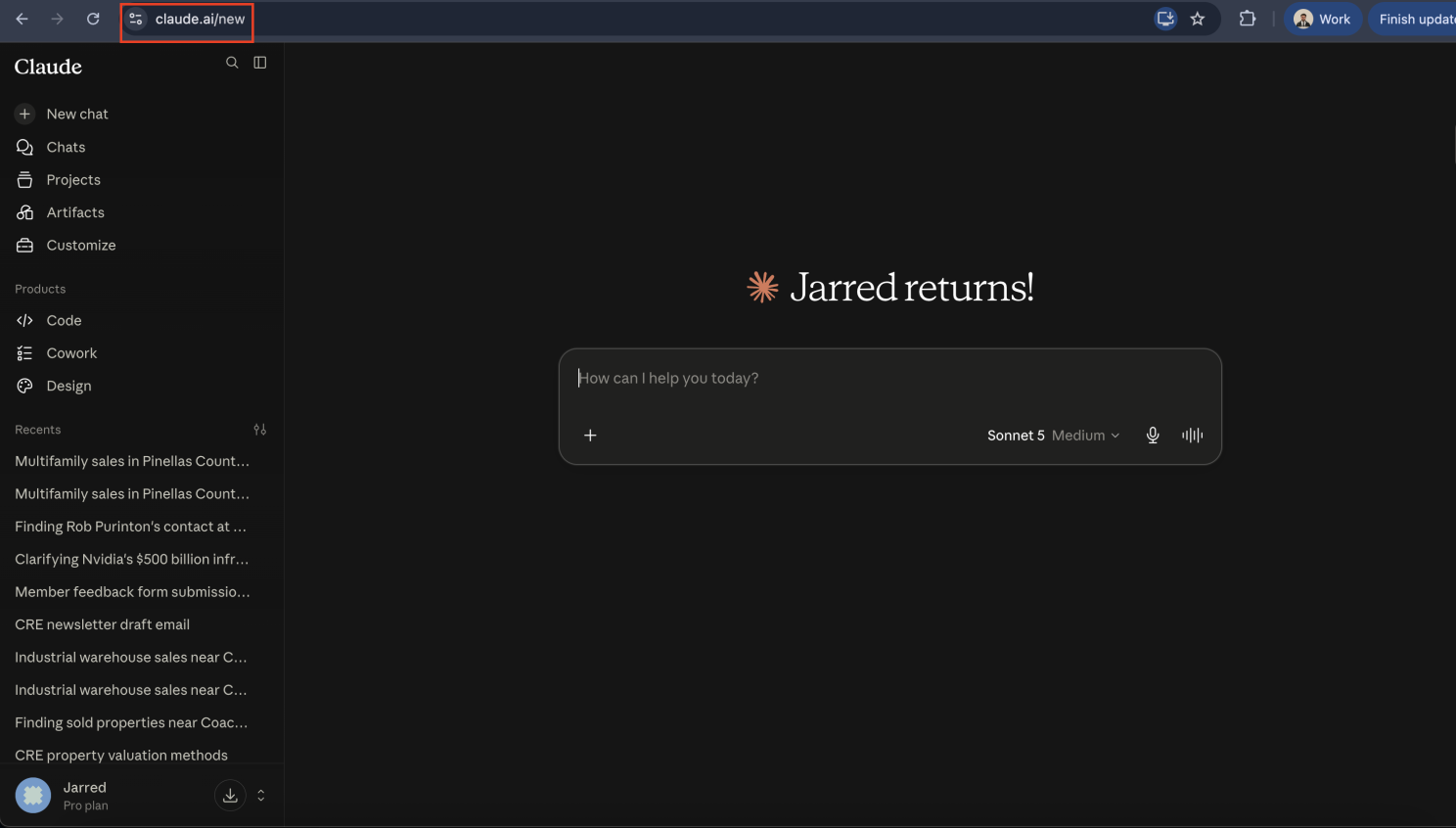 Claude Desktop application with Cowork highlighted