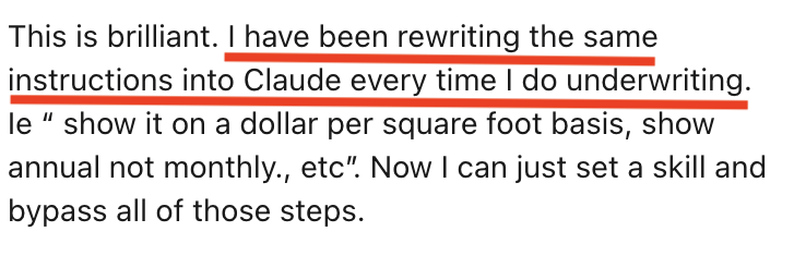 CRE principal describing repeatedly rewriting the same Claude underwriting instructions